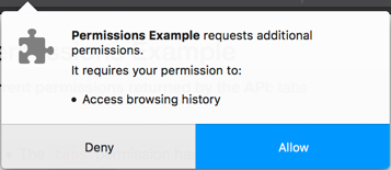 Example of an additional or runtime permission request message